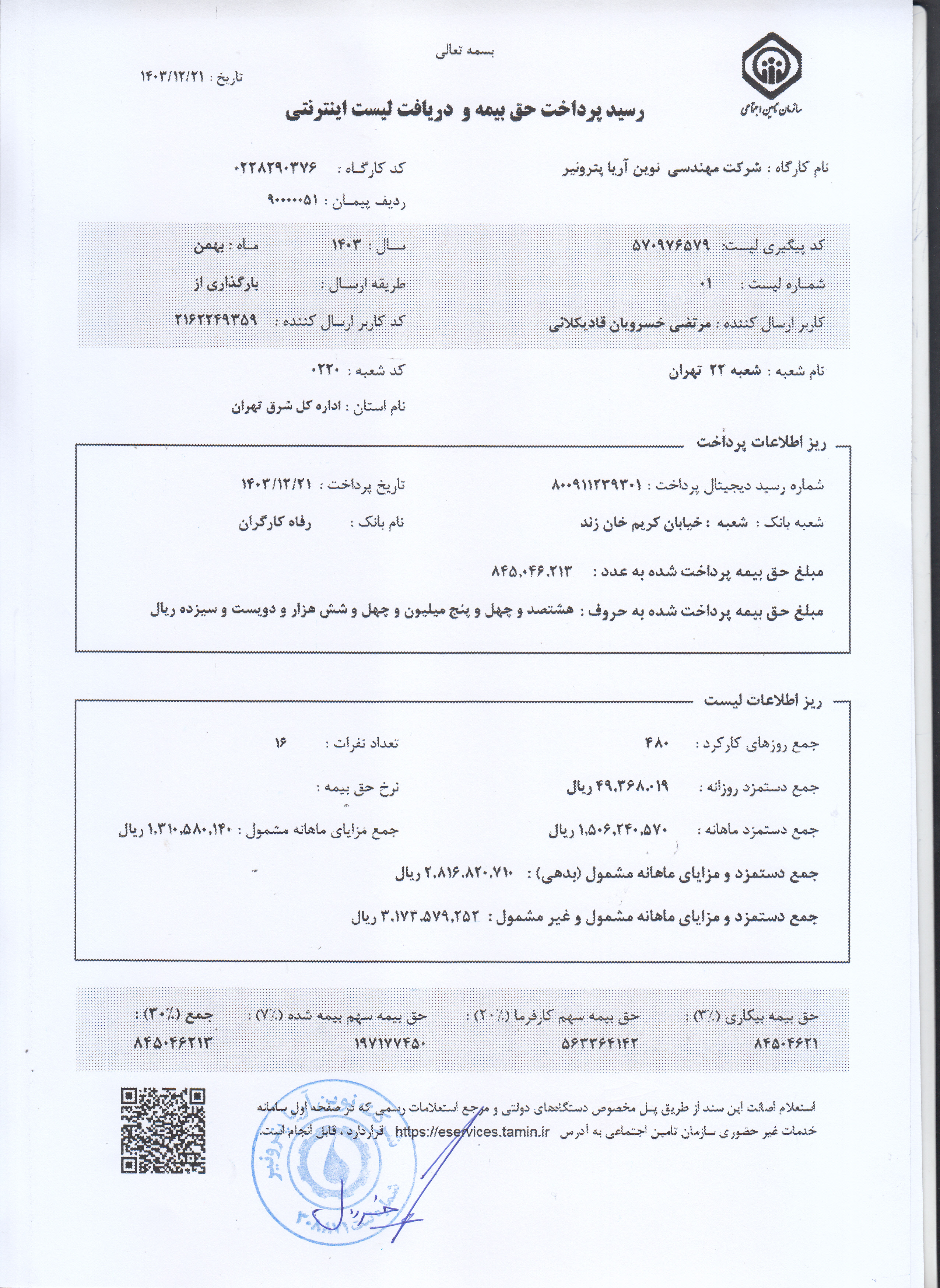 آخرین لیست بیمه تامین اجتماعی کارکنان
